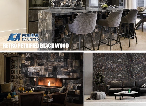 Retro Petrified Wood Black Gemstone Countertops and Wall Panel Factory KA UNITED Retro Petrified Wood Black Gemstone Countertops and Wall Panel Factory KA UNITED