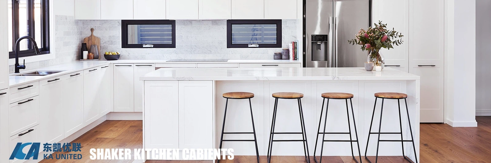 Pure White Kitchen with Shaker Cabinets-KA UNITED Pure White Kitchen with Shaker Cabinets-KA UNITED